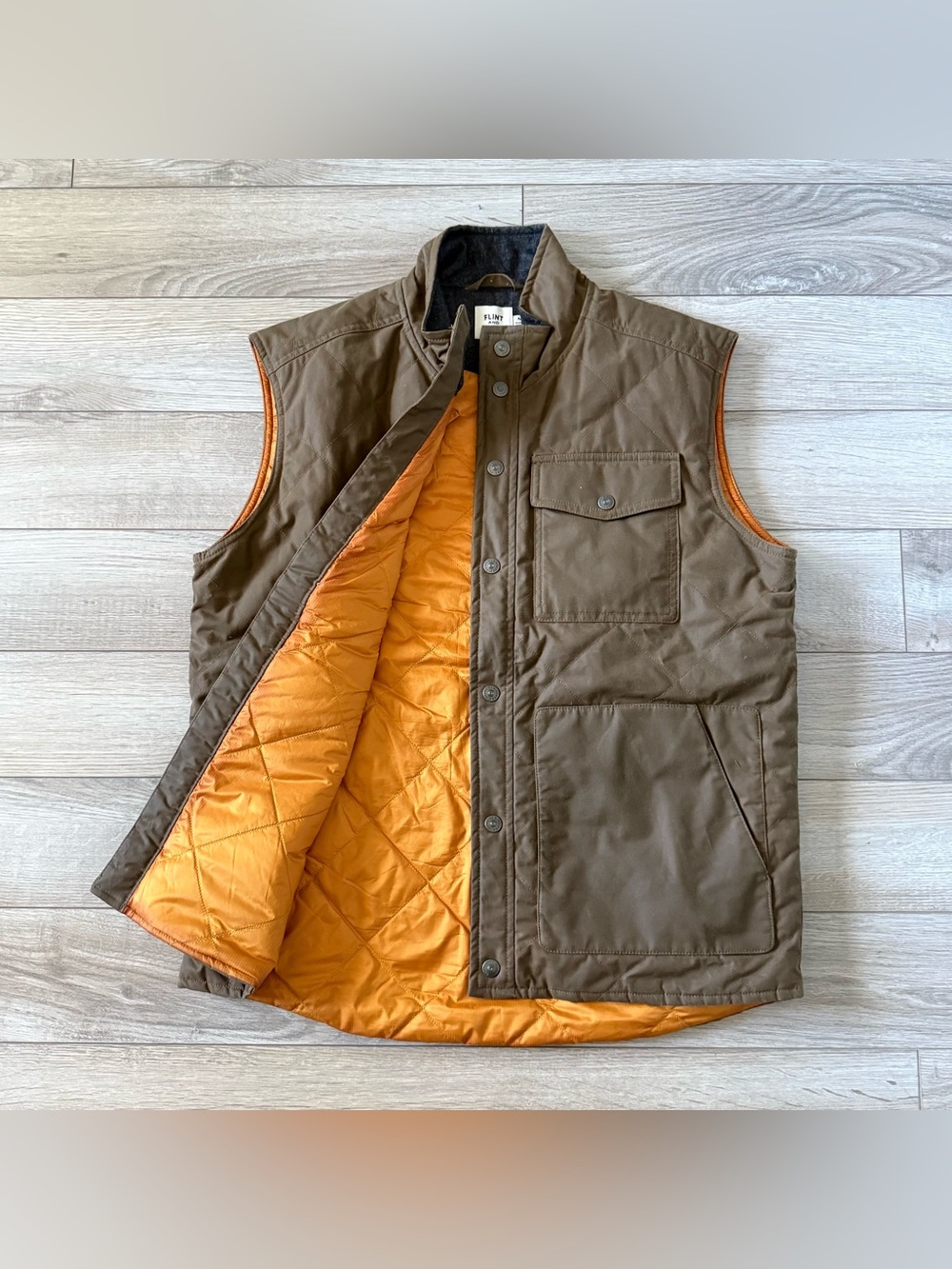 FLINT & TINDER Tek Wax Primaloft Brown Orange Quilted Vest Sz Medium